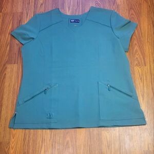 Helly Hansen Workwear Scrub Top Green XL Zipper Pockets Medical Uniform B11